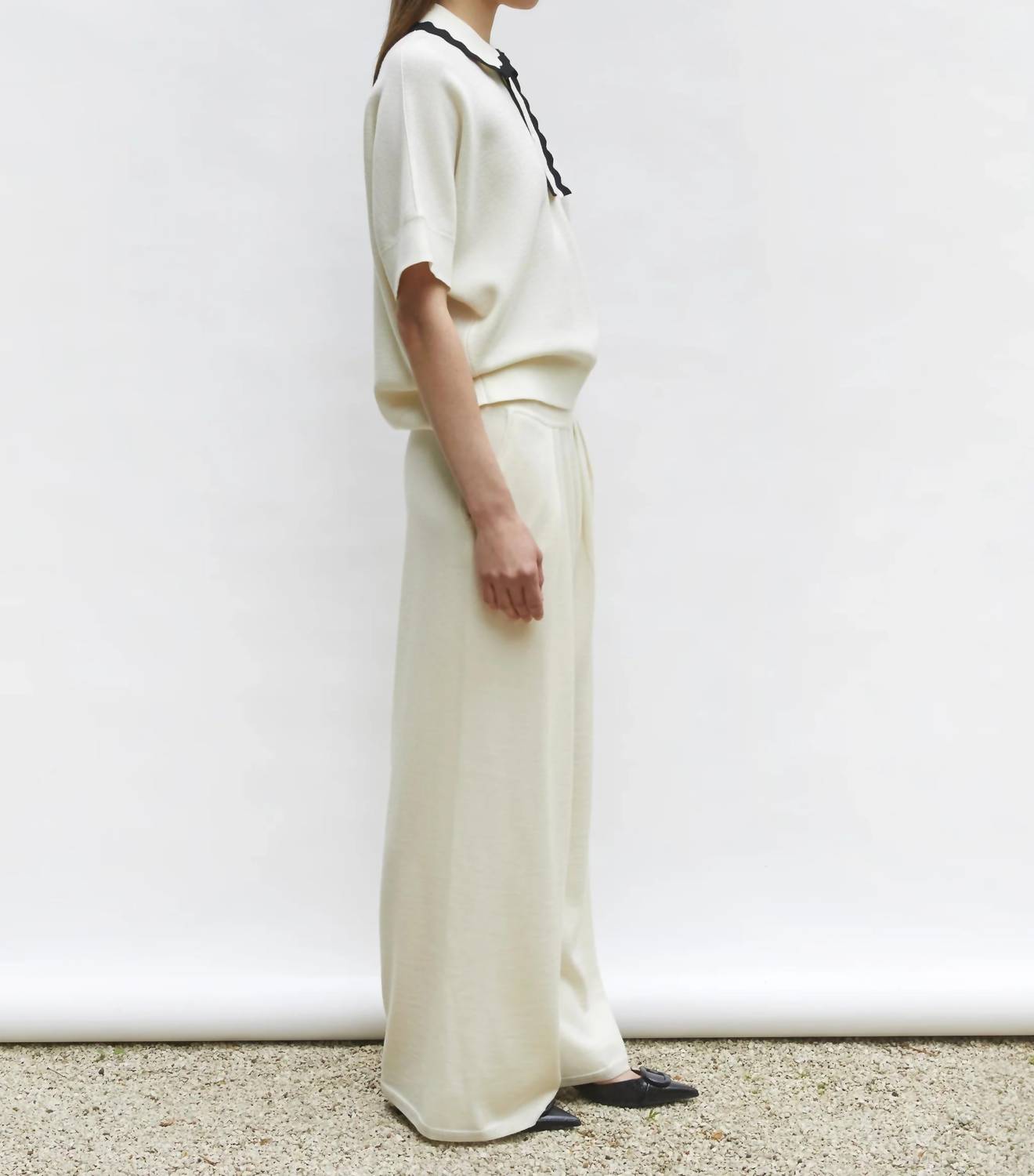 Molli - Rickrack Collar Loose-fitting Knit Top