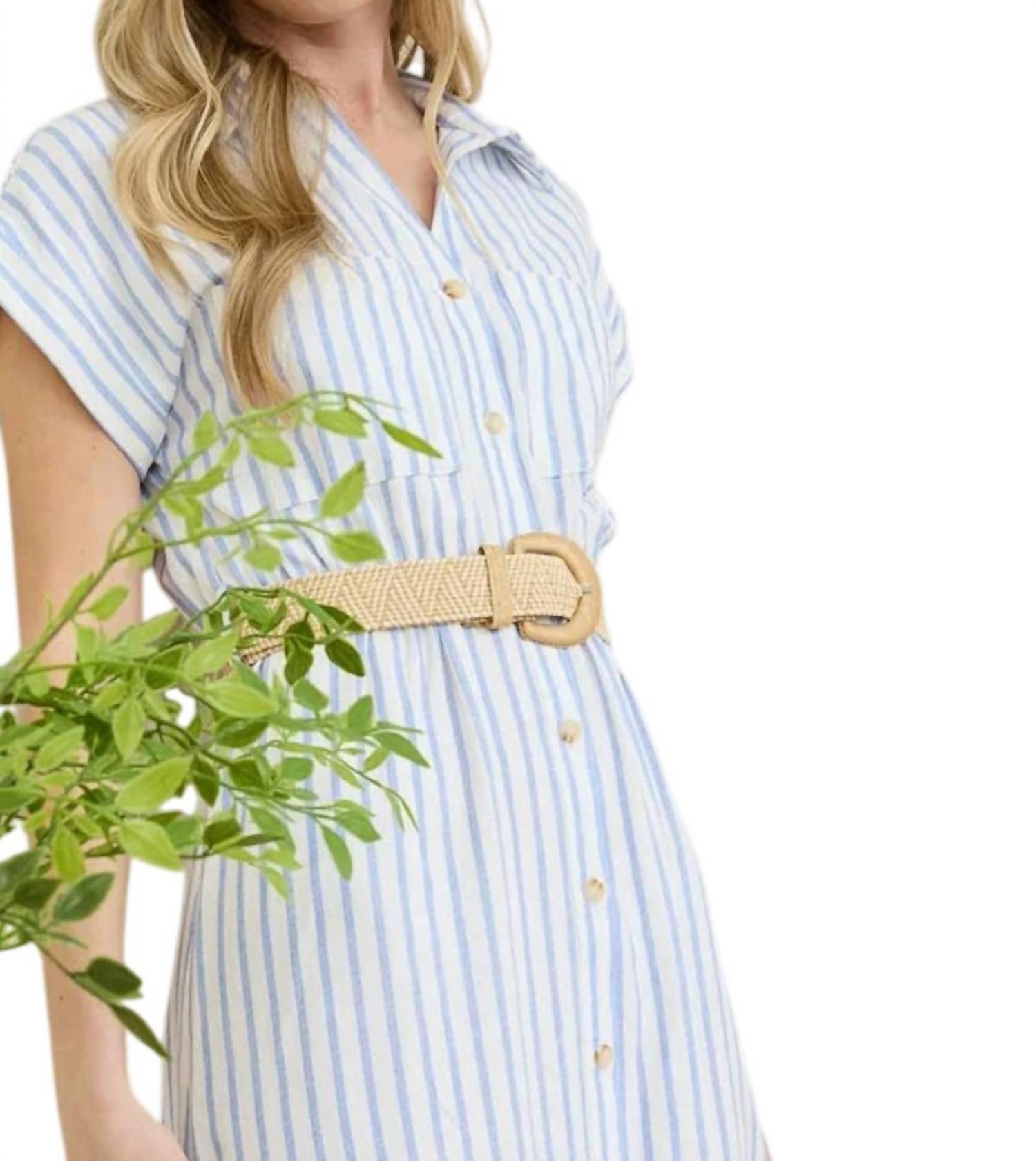 Blu Pepper - Stripe Button Down Belted Midi Shirt Dress
