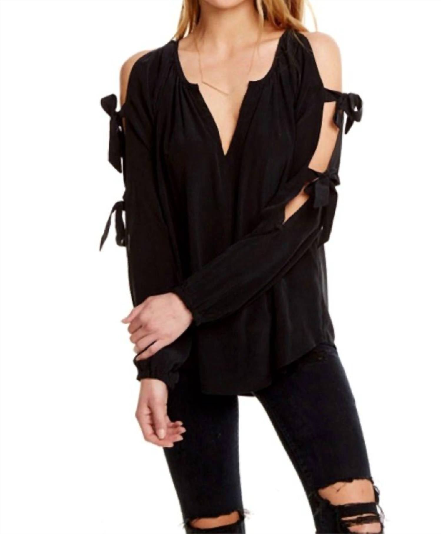 Chaser - Silk Slit Blouson Sleeve Top