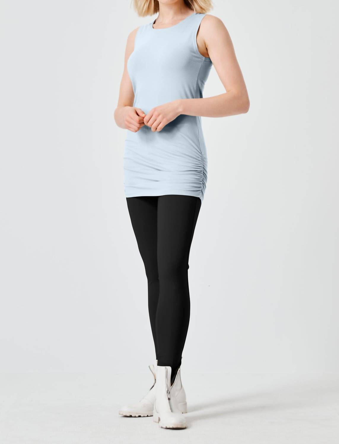 Planet By Lauren G. - Cotton Lycra Ruched Tank
