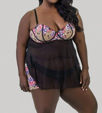 Oh La La Cheri - Nadia Embroidered Babydoll Nightwear - Plus