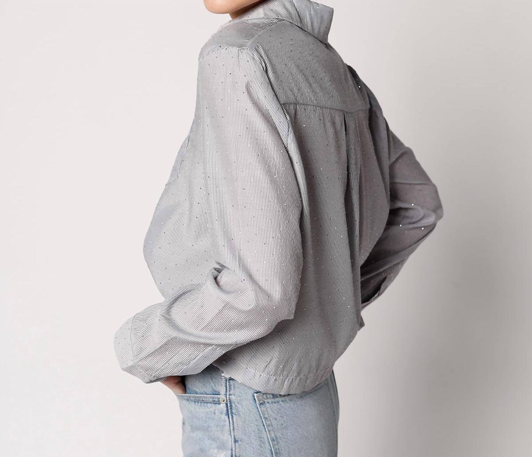 SAGE THE LABEL Starry Night Button Up Top in light blue - women's long sleeve top - alternate view