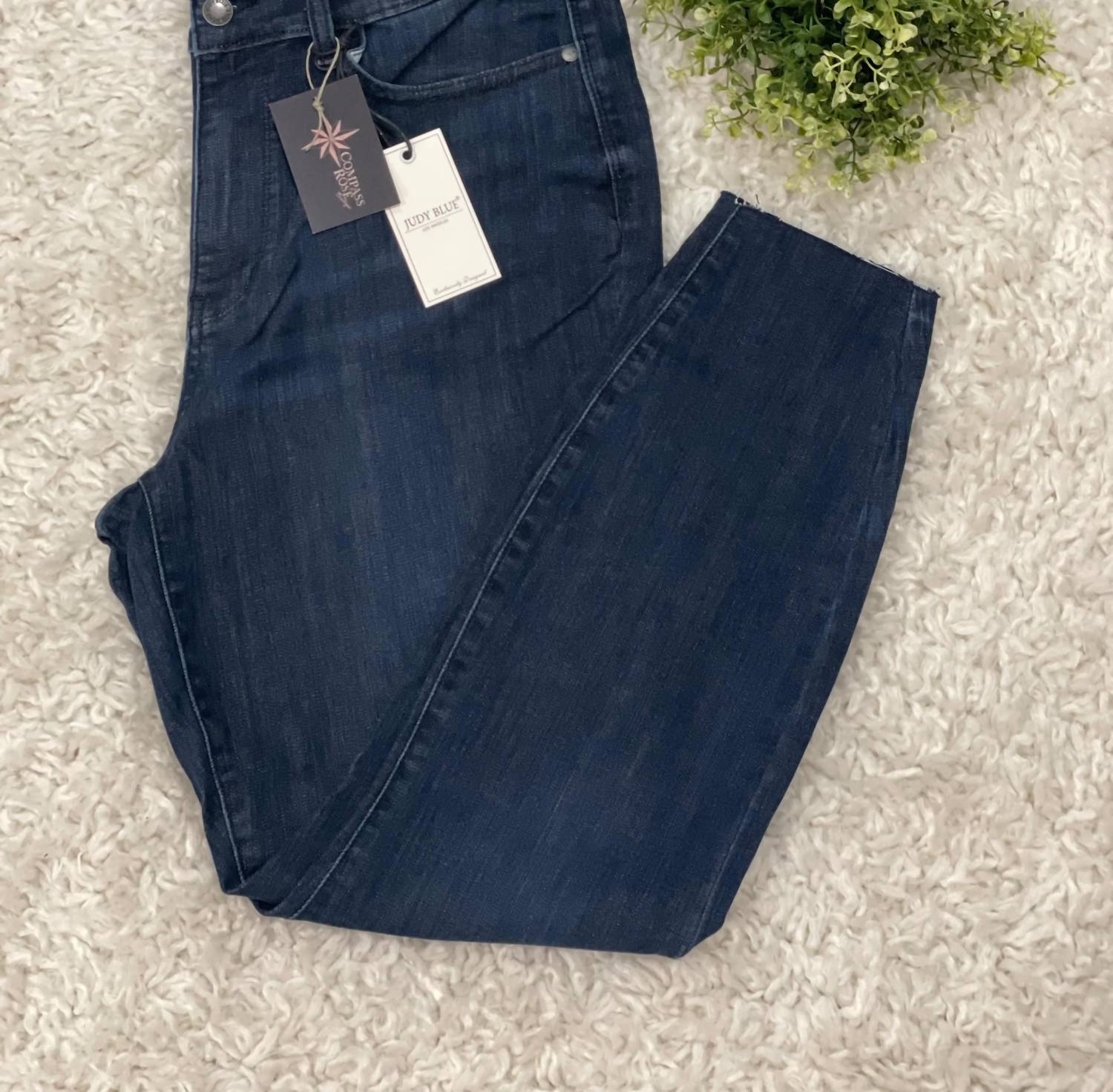 Judy Blue - Mid Rise Raw Hem Skinny Denim Jeans - Plus