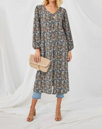 Hayden La - Floral Buttoned Puff Sleeve Duster