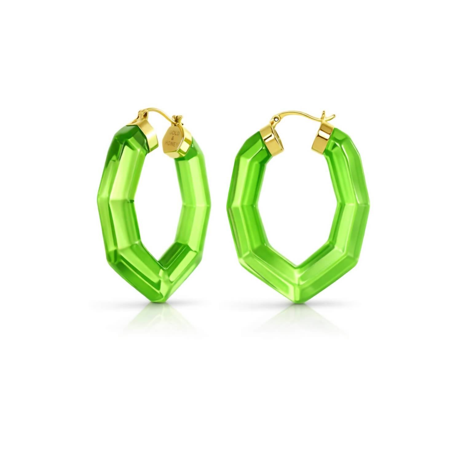 Gold & Honey - Pear Gem Lucite Hoop Earrings
