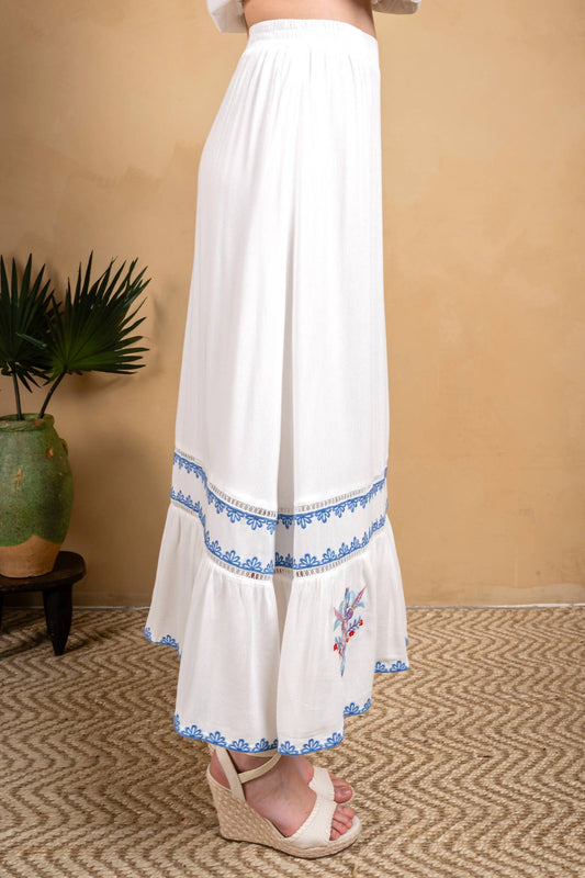 Paparazzi - Embroidered Rayon Crinkle Skirt