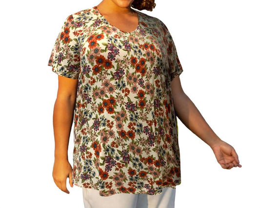 On The Plus Side - Printed Scoop Neck Short Sleeve Taylor Tunic - Plus Size