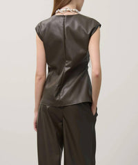 Beatrice .b Sleeveless Eco-leather Top in taffarel - women's t-shirt - detail view