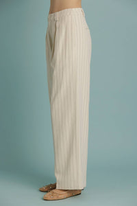 Aureum Striped Pleated Pants in ivory - women's pants - detail view