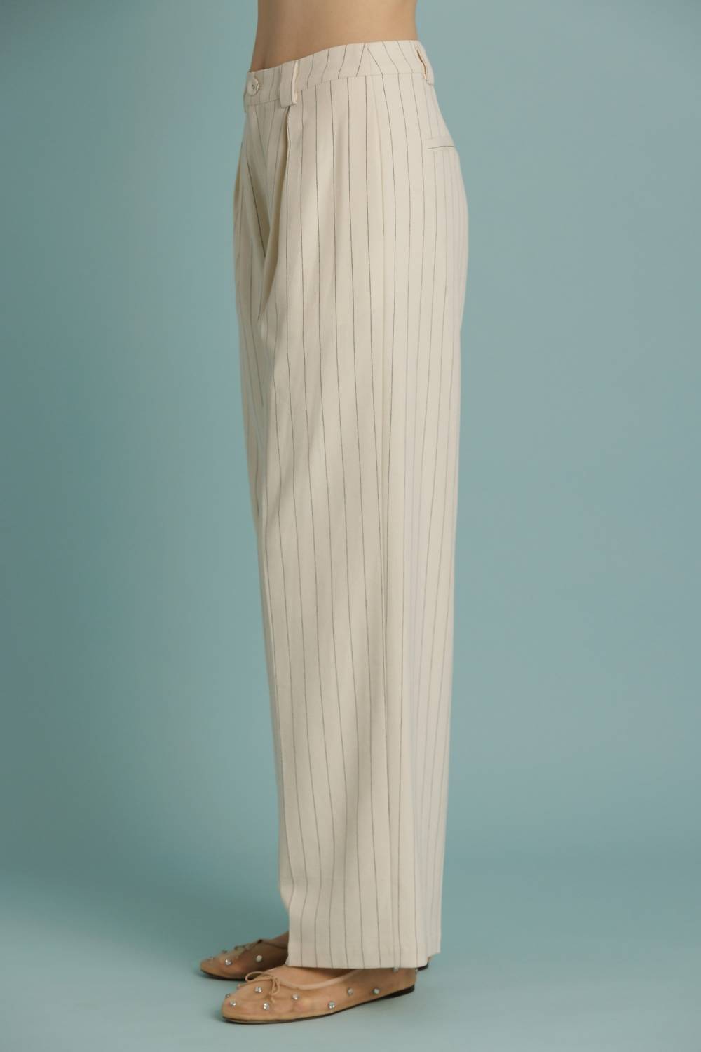 Aureum Striped Pleated Pants in ivory - women's pants - detail view