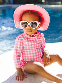 Rufflebutts - Gingham Long Sleeve One Piece Ruffle Rash Guard Swimsuit