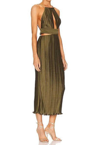Aiifos - Valerie Halter Neck Pleated Dress