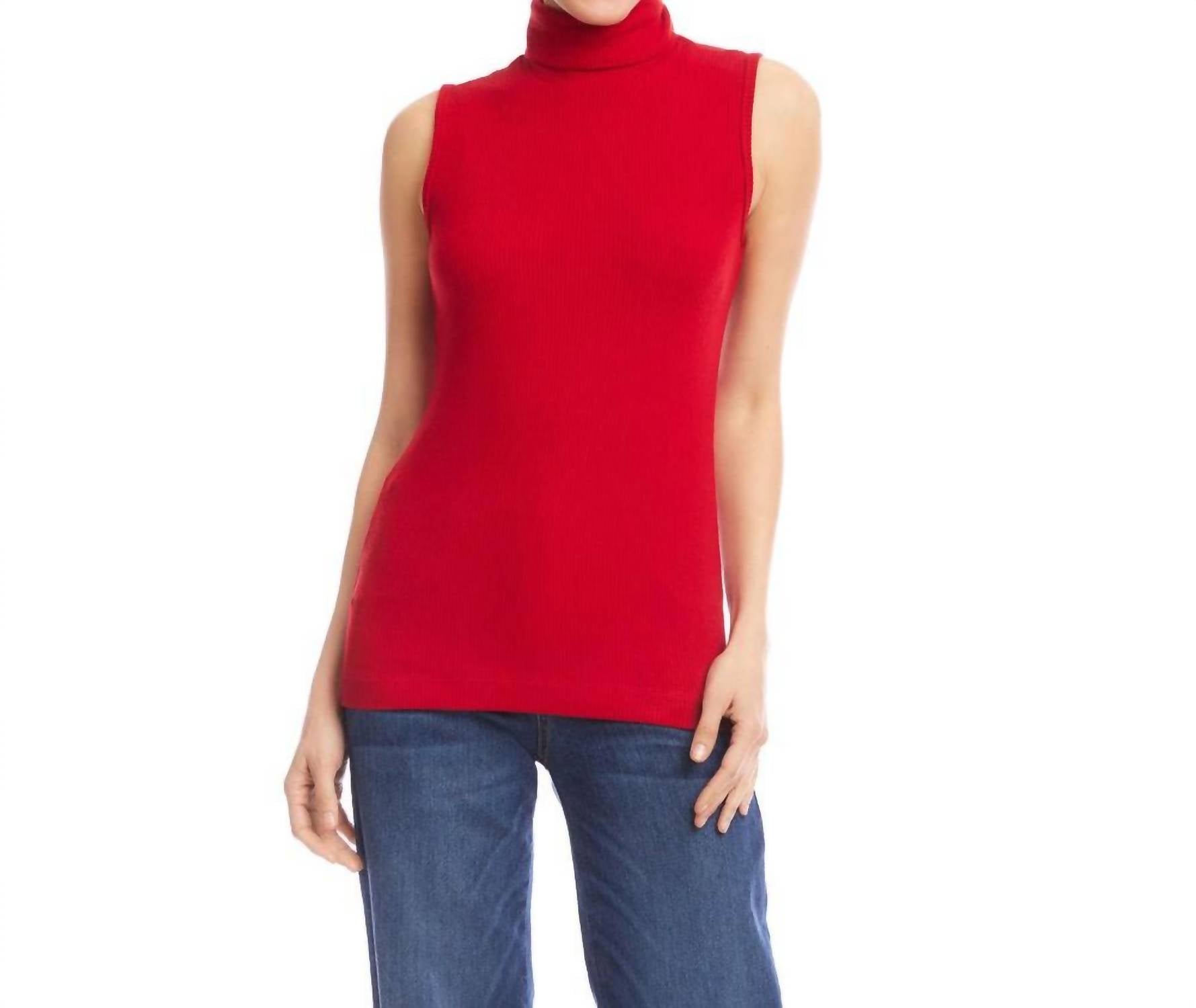 Karen Kane Ribbed Turtleneck Tank in red - women's tank top