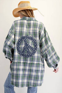Easel - Peace Patch Mineral Washed Flannel Tunic