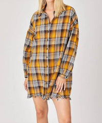 Risen - Missy Oversized Plaid Shirt Dress
