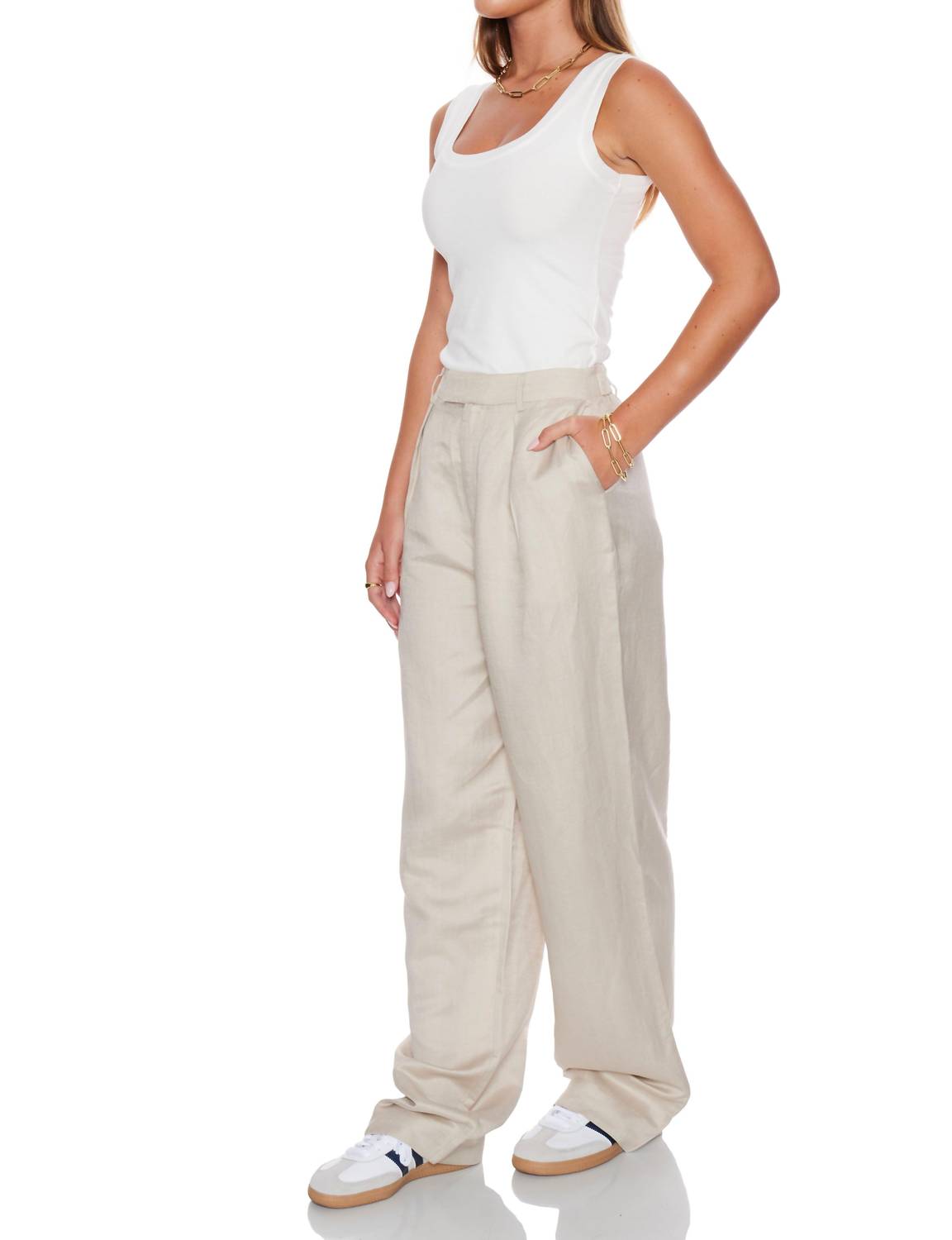 WithBlack Villa Tailored Linen Pants in beige - women's pants - detail view