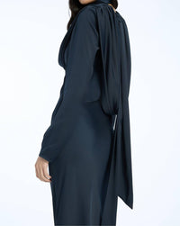 ROTATE Satin Maxi Drapy Dress in sky captain dark blue - women's dress - alternate view