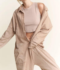 J.Her - Mineralwash Button Down Collar Onesie Jumpsuit