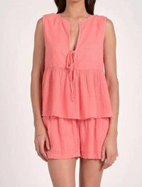 Elan - Cotton Sleeveless Tie Front Top