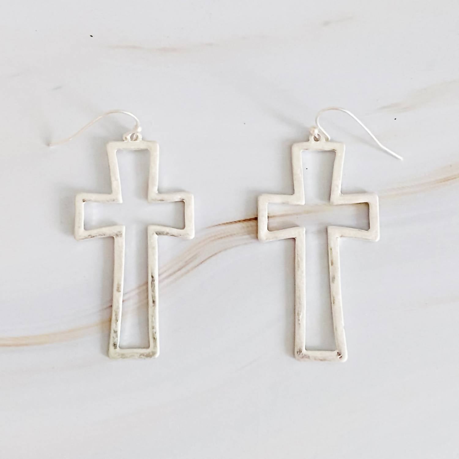 Ellison+Young - Women's Hammered Matte Hollow Cross Dangle Earrings
