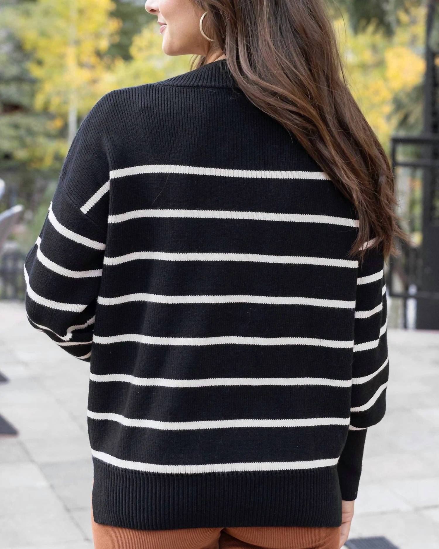 Grace and Lace Crew Neck Striped Sweater in black stripe - women's sweater - view 4