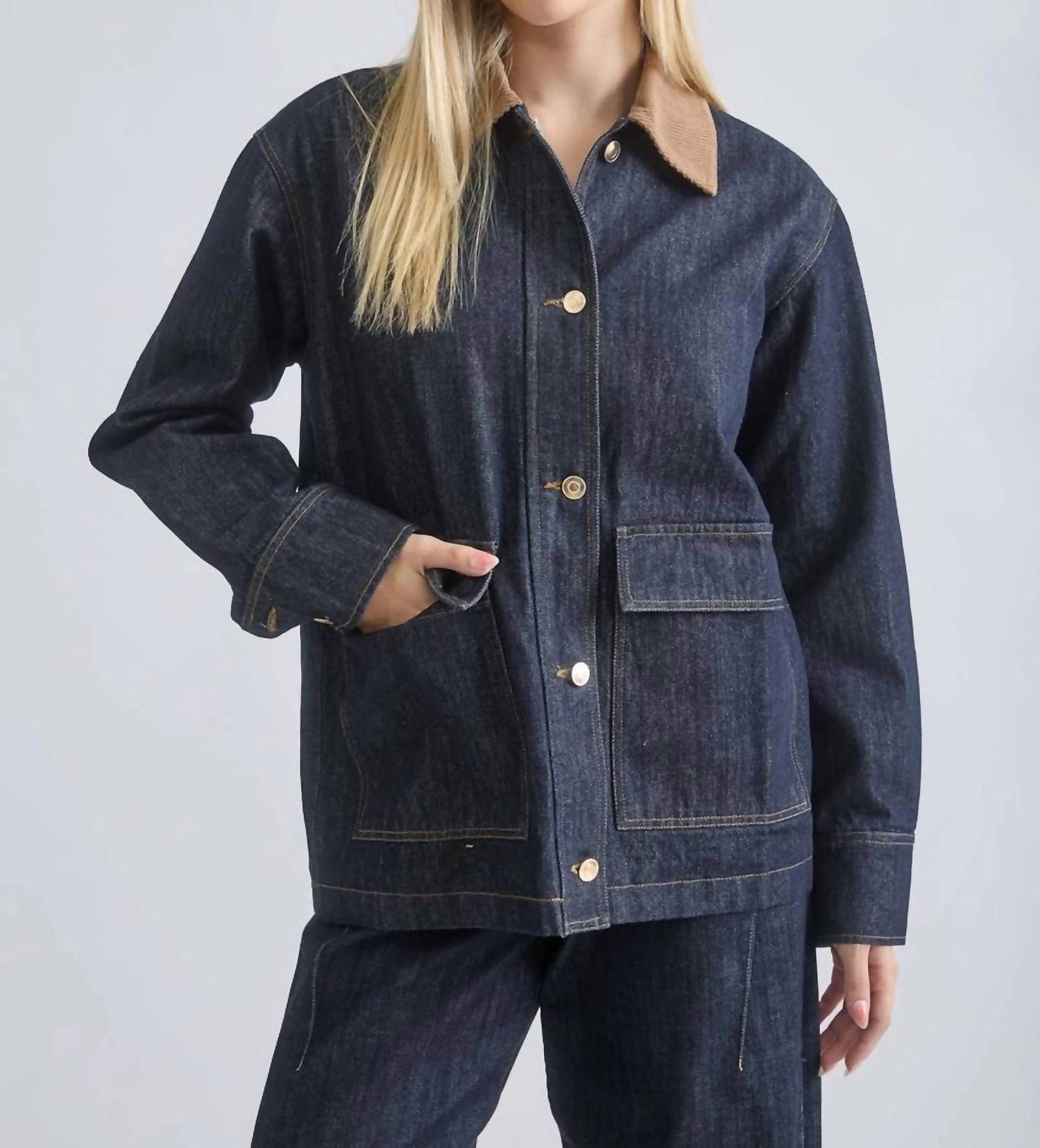 Blu Pepper - Oversize Corduroy Collar Shirt Jacket