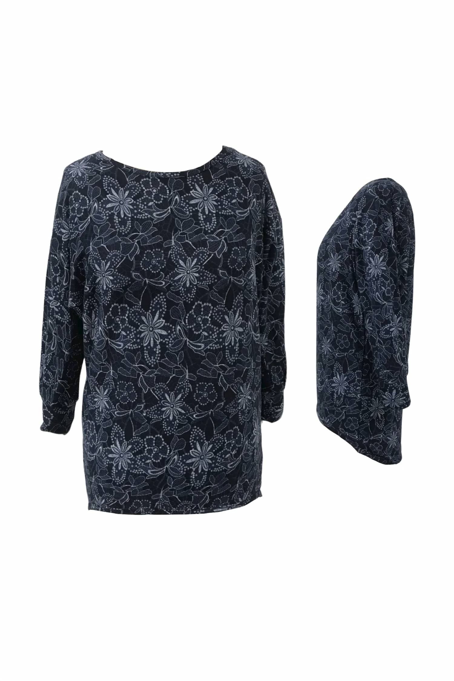 Papillon - Women's Geometric Floral Dolman Sleeve High Low Top
