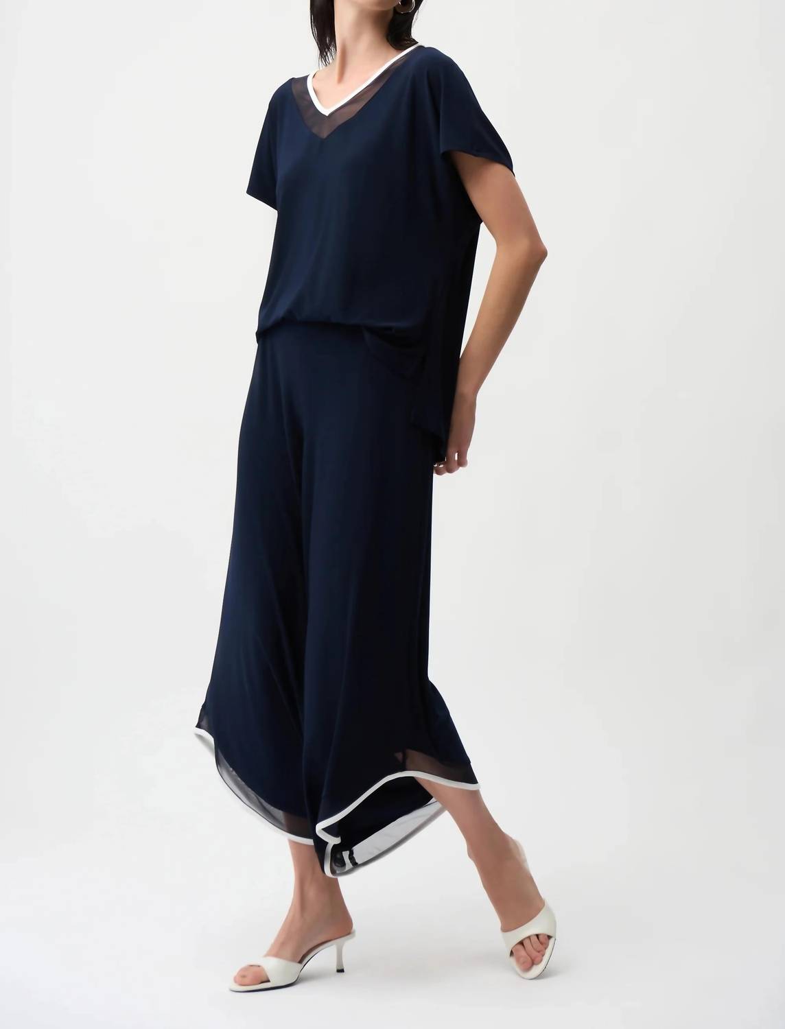 Joseph Ribkoff - Mesh Insert Wide Leg Jumpsuit