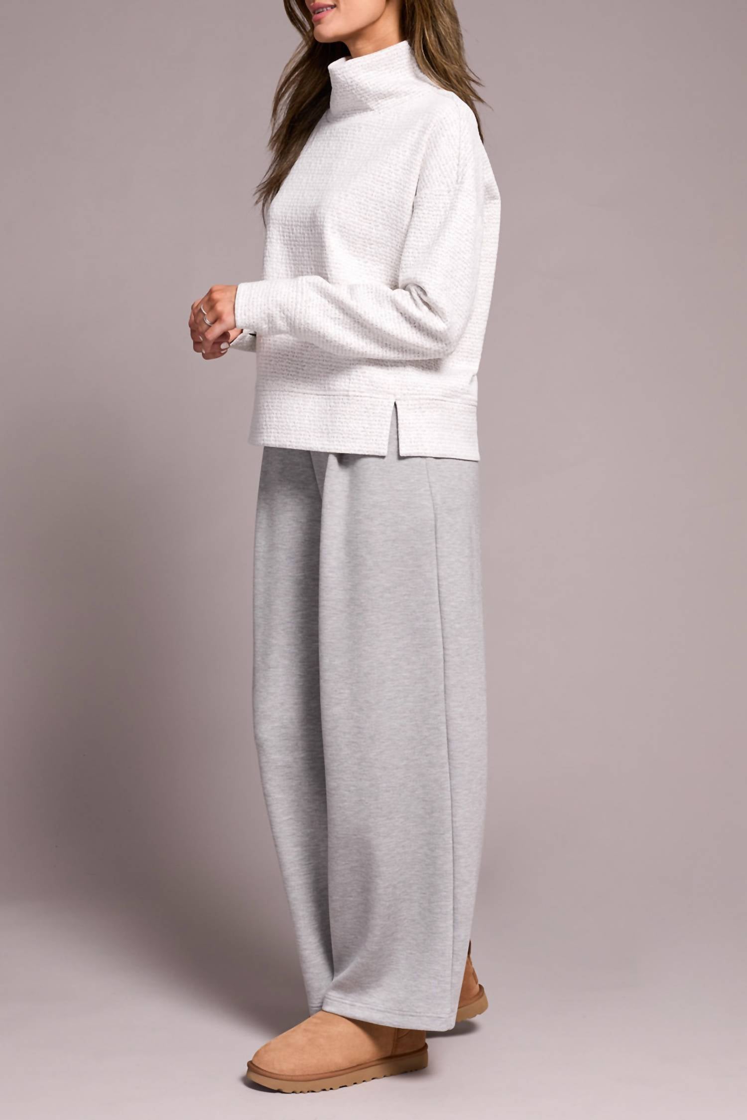 Tribal - Puckered Knit Drop Shoulder Funnel Neck Top