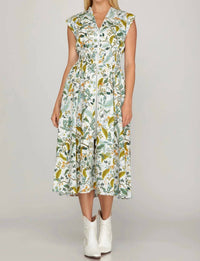 She + Sky - Drop Shoulder Smocked Front Zip Dress