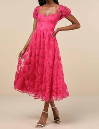 Lulus Women's Notable Elegance Applique Bustier Midi Dress in fuchsia - women's dress
