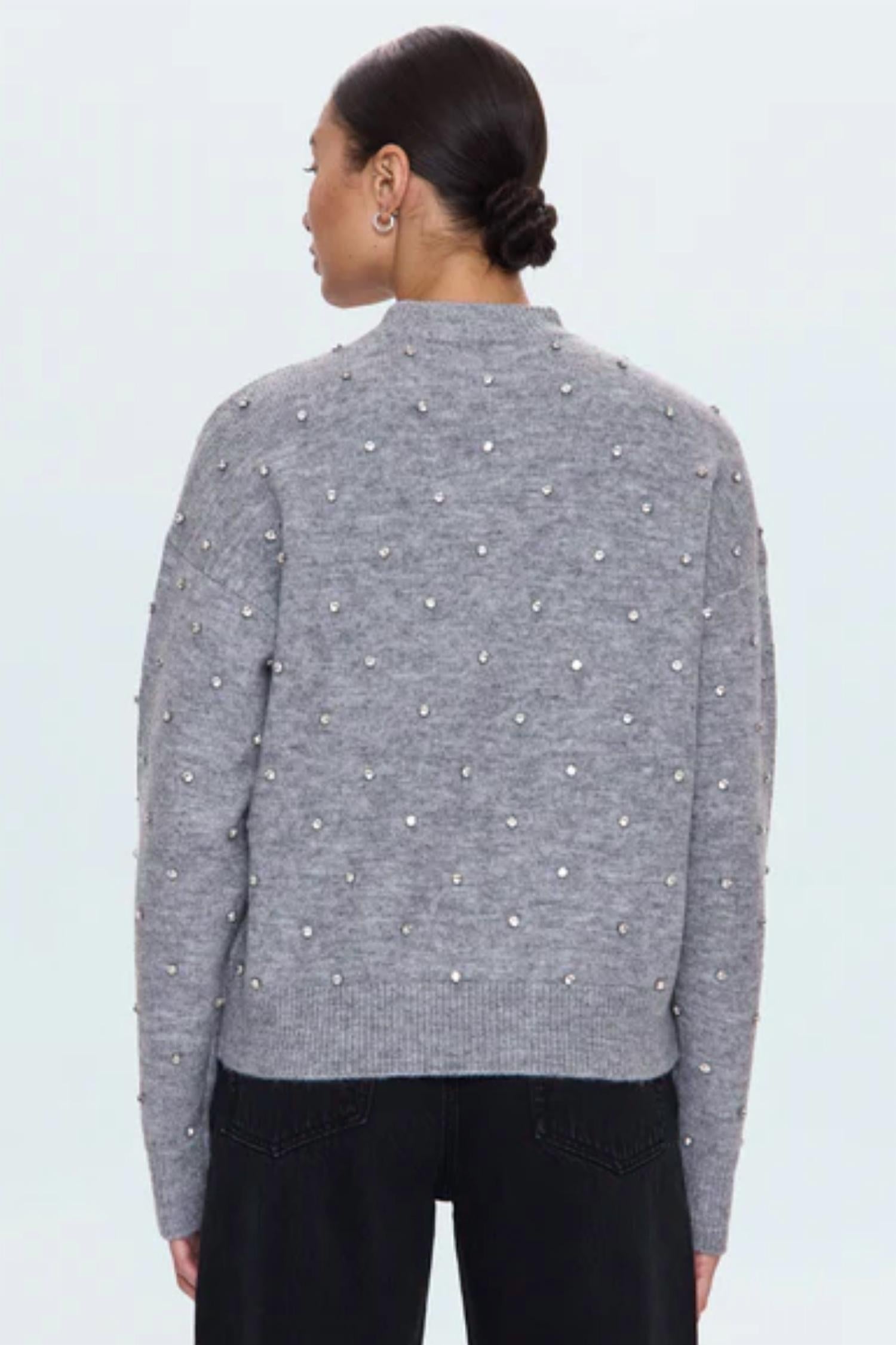 PISTOLA Aura Crewneck Sweater in charcoal diamonte 1 - women's sweater - detail view