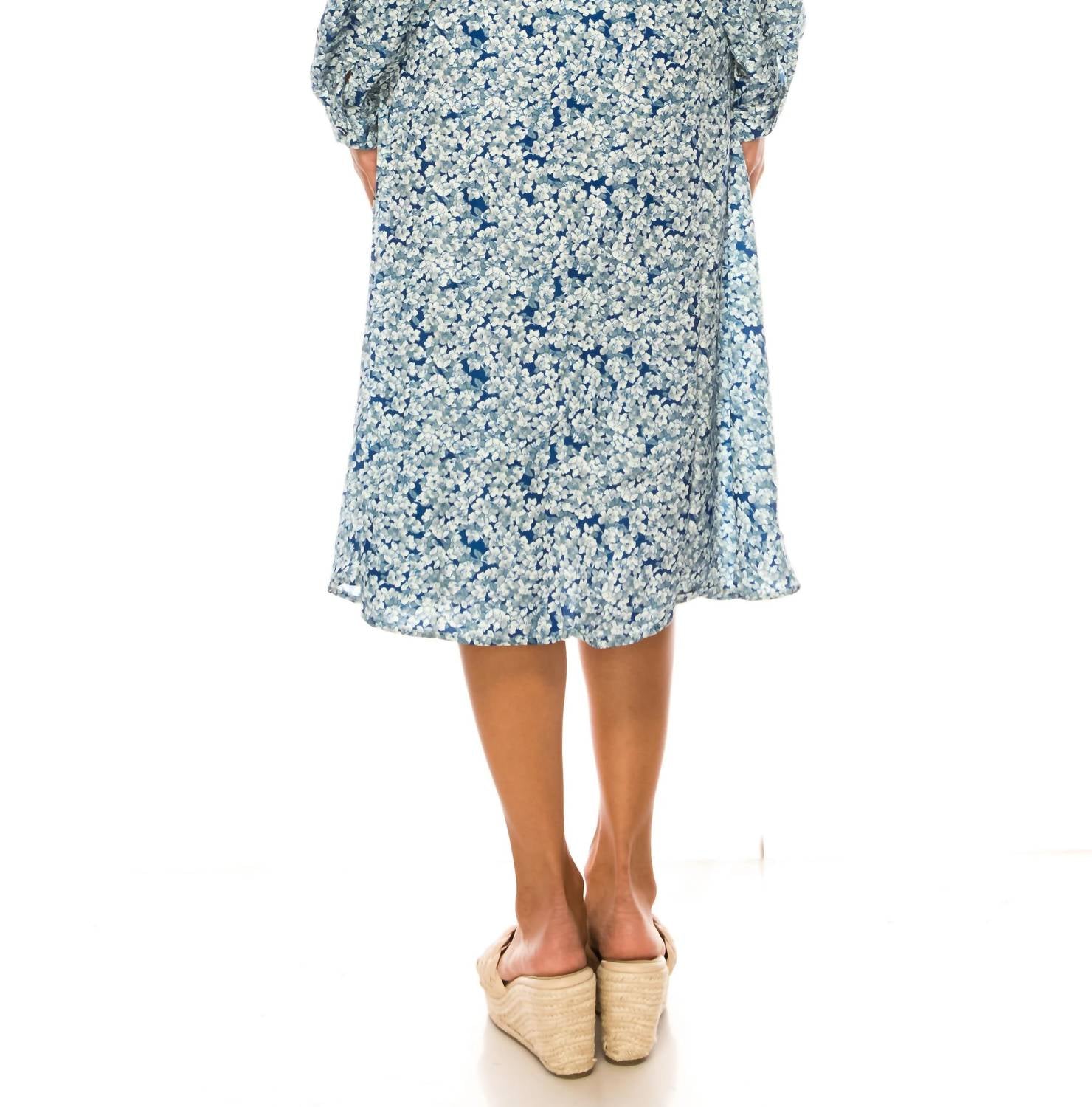 Vivid - Long Sleeve Belted Floral Shirt Dress