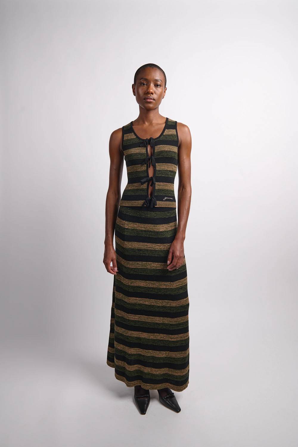 Ganni - Ribbed Merino Tie Top