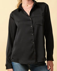 Skies Are Blue - Heidi Silky Satin Button Down Collared Blouse