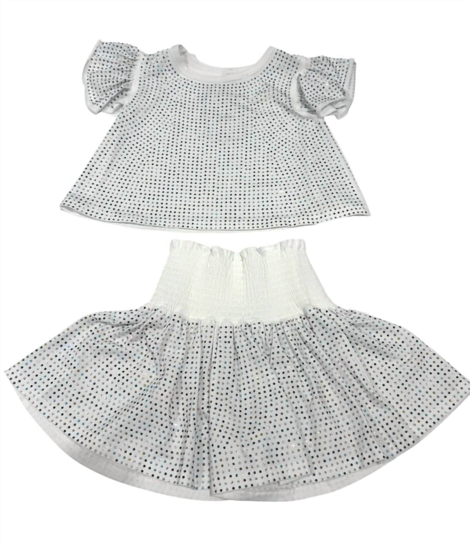 Lola + The Boys Rainbow Crystal Ruffle Short Set in white multi - item - view 4