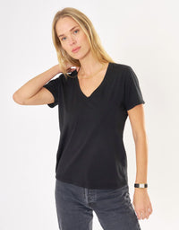 Maison Wheat Charleston V Neck Tee in black - women's t-shirt - alternate view