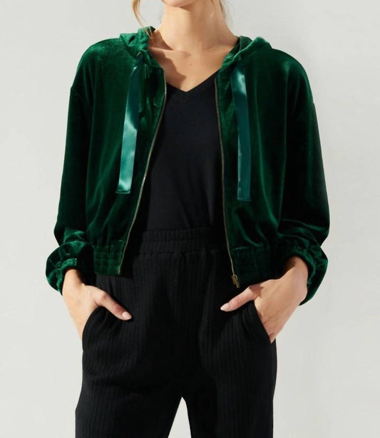 Sugarlips - Everson Velvet Cropped Zip Up Hoodie