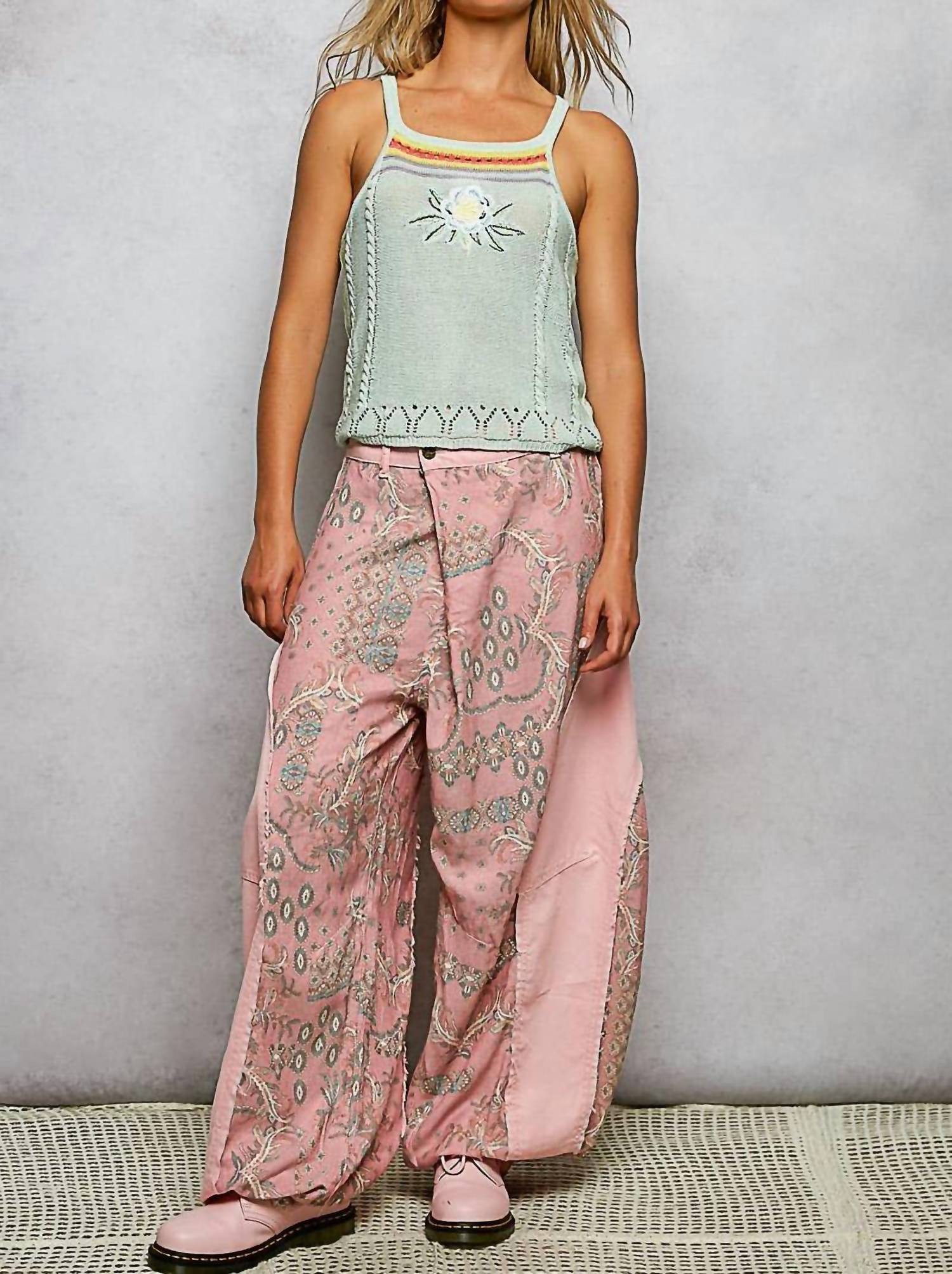 Pol - Square Neck Sleeveless Embroidery Solid Thin Sweater Top