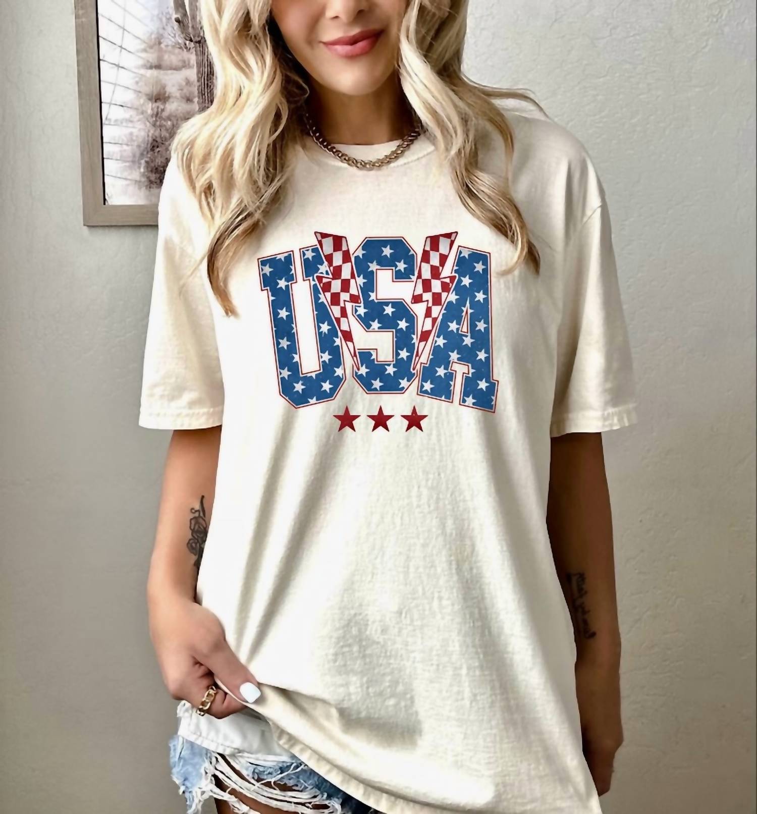 Top Notch Embroidery - Usa Lightning Bolt Graphic Tee