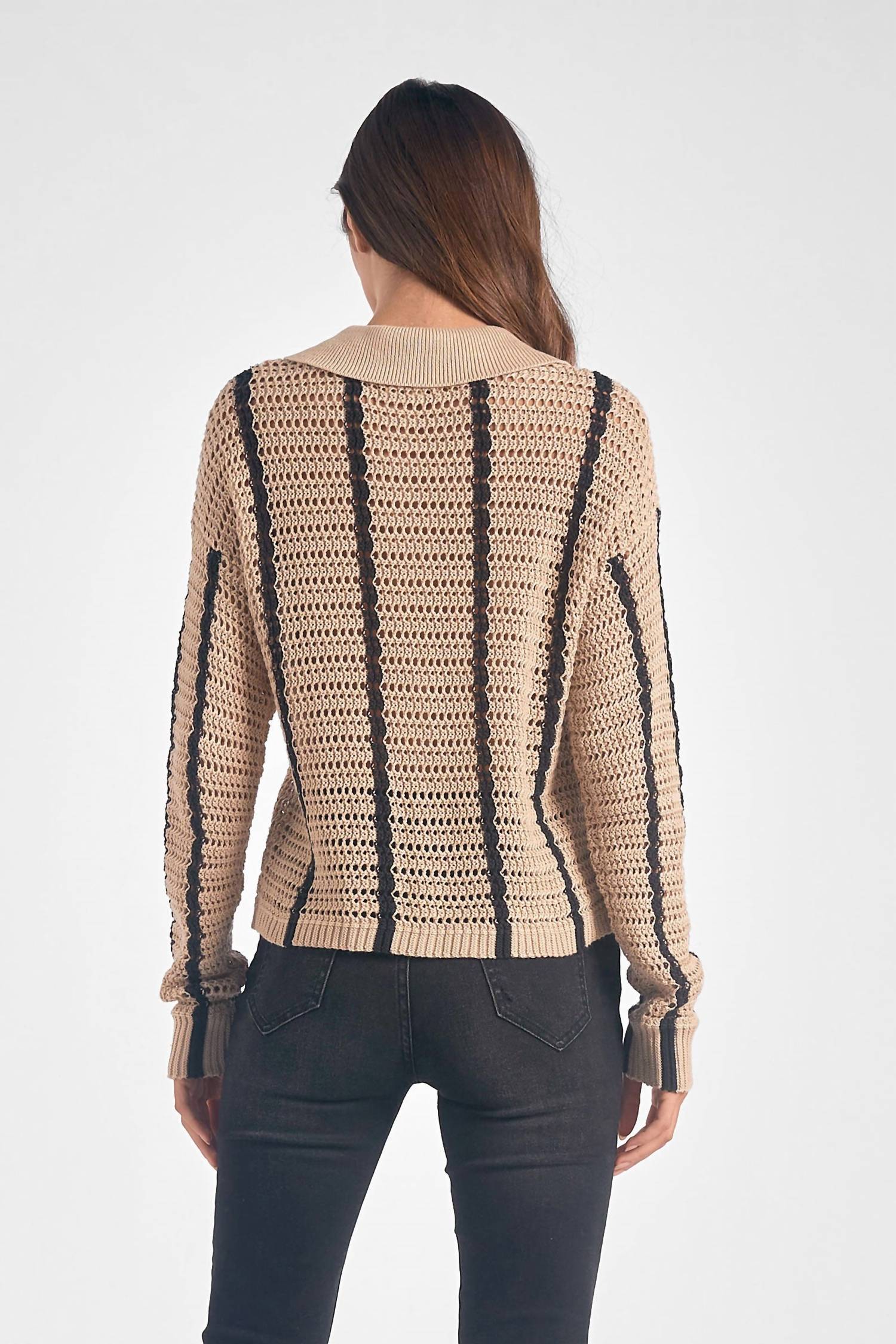 ELAN V-neck Button Down Sweater in tan - women's sweater - alternate view