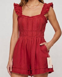 Peach Love Mineral Wash Cotton Twill Romper in red - women's pants - detail view