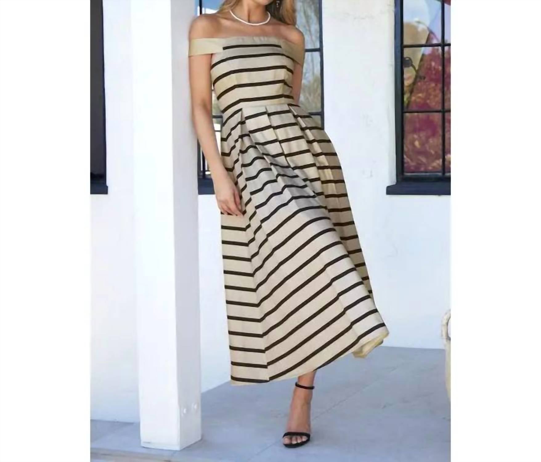 EB Luxe Women's Stripe Jacquard Maxi Dress in black tan - women's dress