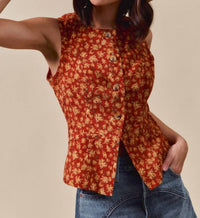 So Me - Floral Button Down Vest