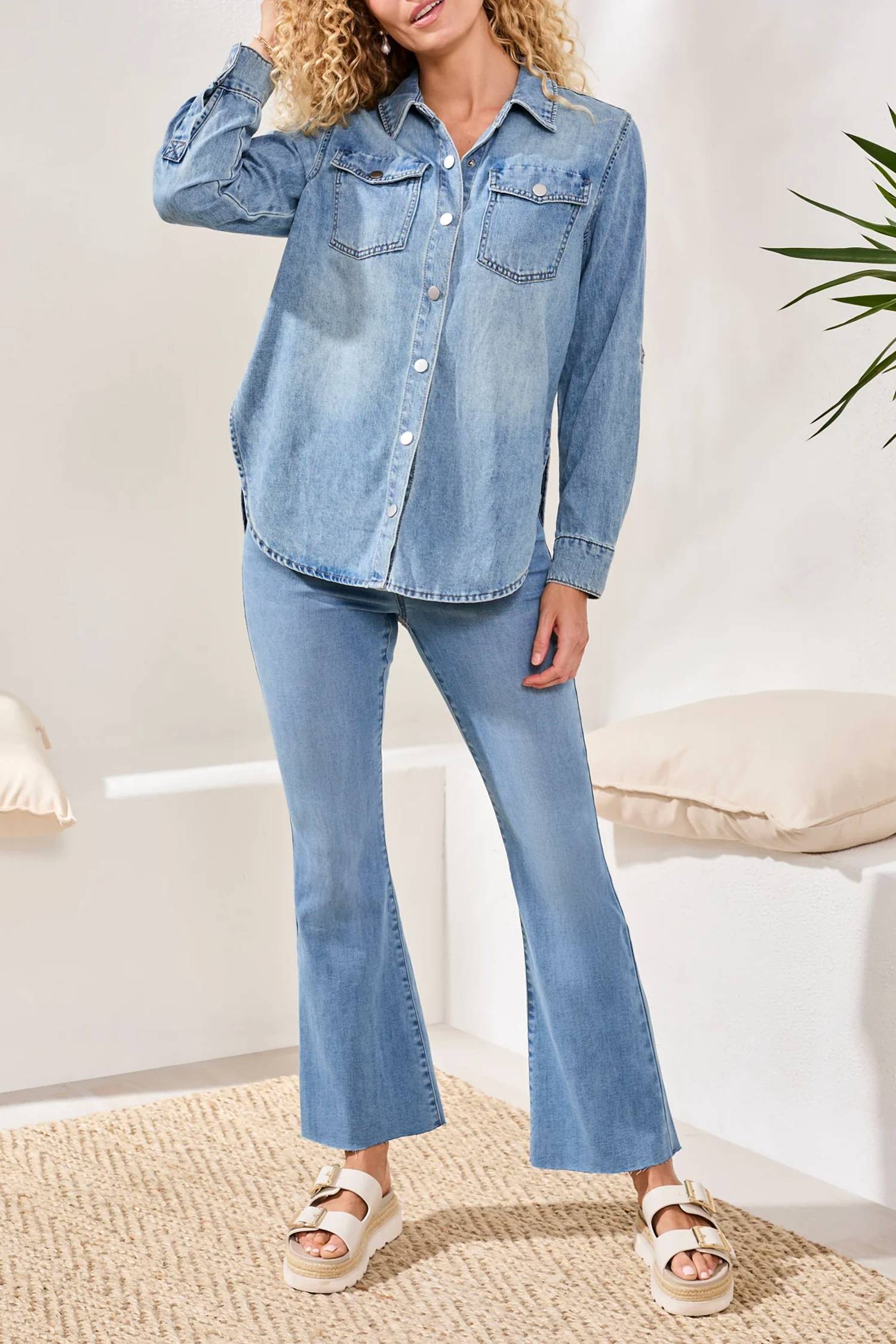 Tribal - Classic Denim Shirt With Roll-up Sleeves