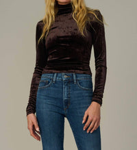 Joe's Jeans Tony Long Sleeve Velvet Top in cacao - women's long sleeve top