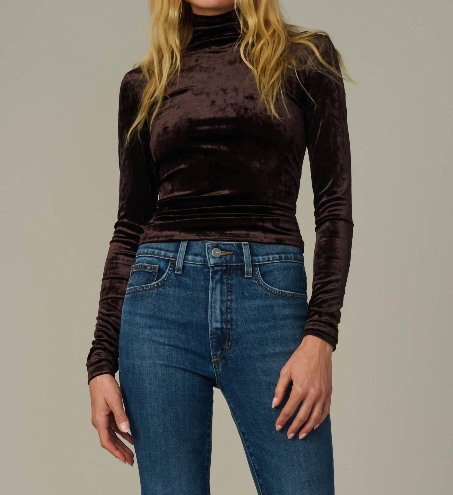 Joe's Jeans Tony Long Sleeve Velvet Top in cacao - women's long sleeve top