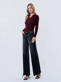 Vervet By Flying Monkey - Mid Rise Distressed Hem Wide Leg Jeans