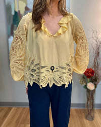 Ulla Johnson - Adonis Long Sleeve Silk Applique Blouse