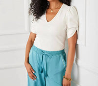 Karen Kane - Rayne Ribbed Twist Sleeve V-neck Top